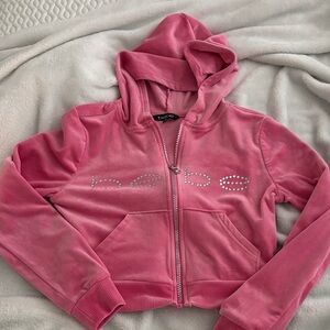 Bebe Fuchsia Velour Zip-Up Crop Top Jacket